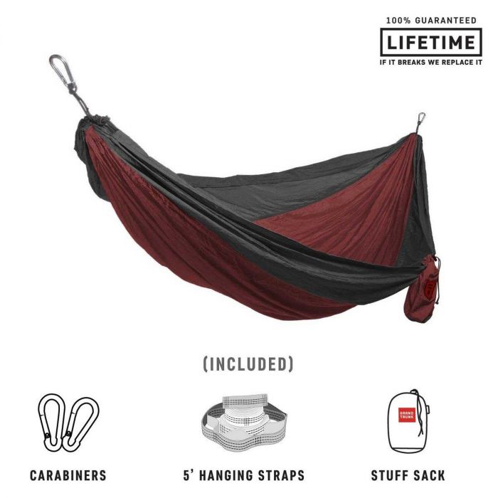 Hamak GRAND TRUNK DOUBLE DELUXE PARCHUTE NYLON + STRAPS CRIMSON / CHAR