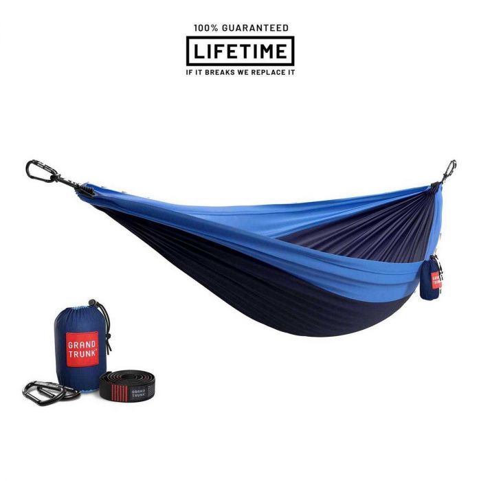 Hamak GRAND TRUNK DOUBLE DELUXE PARCHUTE NYLON + STRAPS NAVY / LT.BLUE