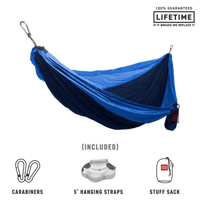Hamak GRAND TRUNK DOUBLE DELUXE PARCHUTE NYLON + STRAPS NAVY / LT.BLUE