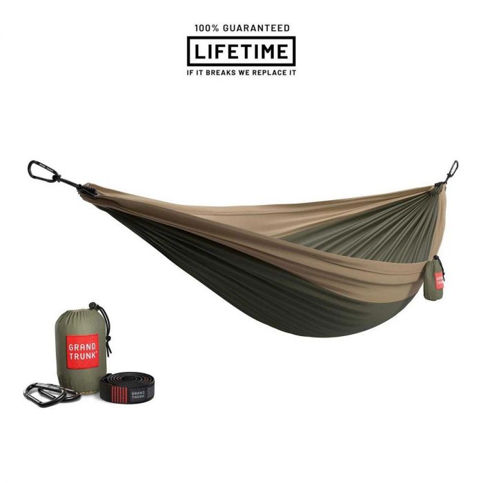 Hamak GRAND TRUNK DOUBLE DELUXE PARCHUTE NYLON + STRAPS OLIVE / KHAKI