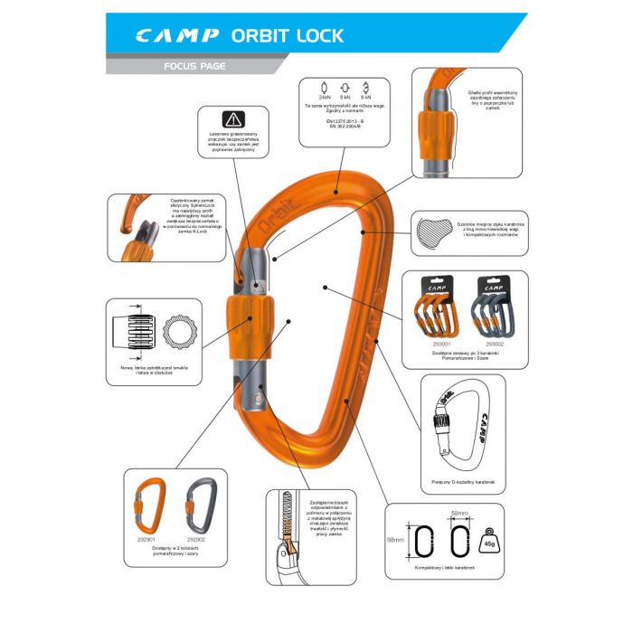 Karabinek CAMP ORBIT LOCK 3 PACK ORANGE (293001) Karabinek CAMP ORBIT LOCK 3 PACK ORANGE (293001)