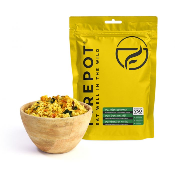 Żywność dehydratyzowana FIREPOT DAL Z RYŻEM I SZPINAKIEM (WEGAŃSKIE) 800g (XL) 750 kcal