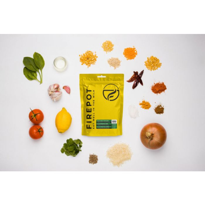 Żywność dehydratyzowana FIREPOT DAL Z RYŻEM I SZPINAKIEM (WEGAŃSKIE) 800g (XL) 750 kcal